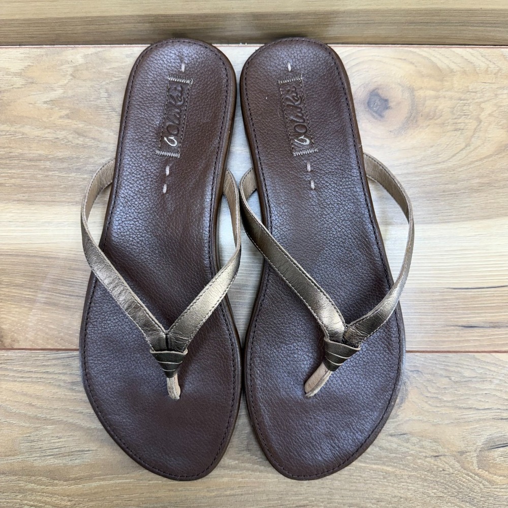 Olukai Hulali Flip Flops Womens 11 Bronze Brown Leather Thong Vacation Resort